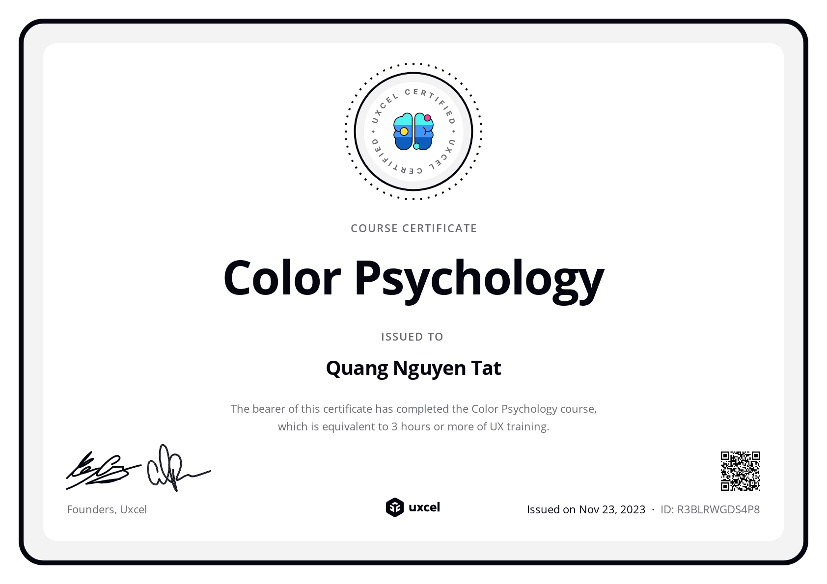 Quang Nguyen Tat's certificate